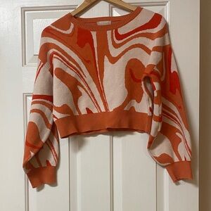 Altar’d State Fall Cozy Orange and Cream Swirled Cropped Sweater